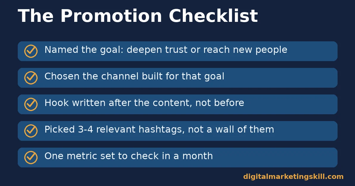 Social media content promotion checklist with five checks before publishing a promoted post
