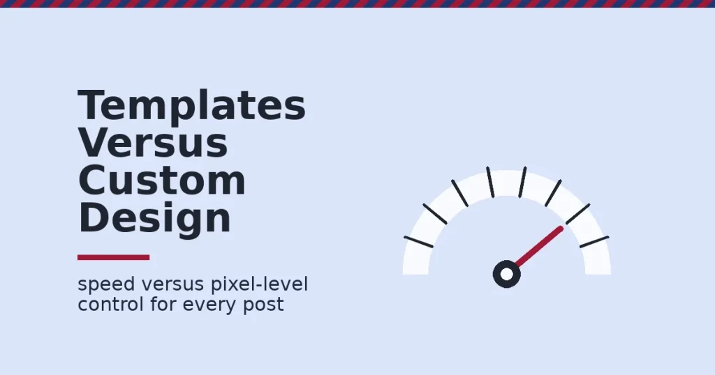 Gauge illustration comparing speed of social media graphics tools, templates versus custom design