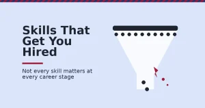 Social media management skills shown as a funnel where ten skills enter but only a few make it through, with one escaping through a crack
