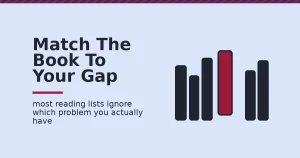 Social media marketing books illustration showing one highlighted book spine fitting an exact gap among several mismatched books