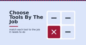 Four social media marketing tools compartments with one marked wrong in crimson, showing the need to match the tool to the job
