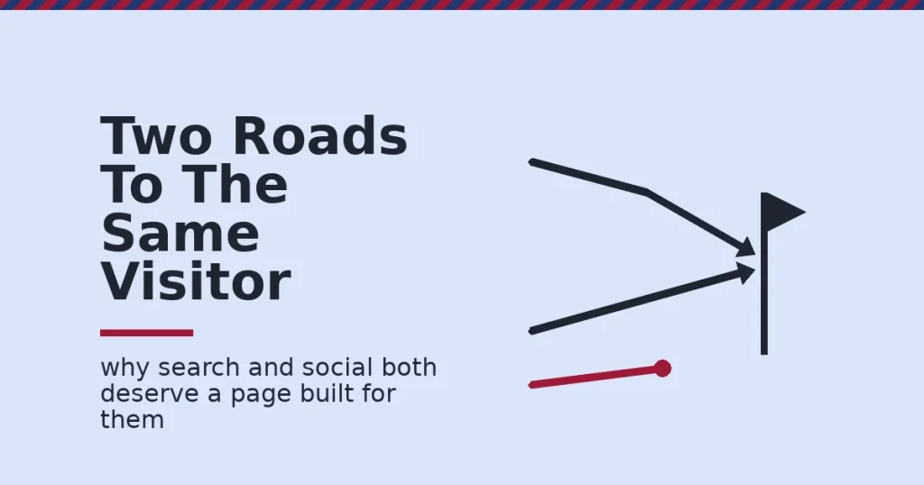 Social media traffic shown as two dark paths reaching a flag while a crimson path stops short before arriving