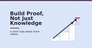 Illustration for how to upskill in digital marketing, showing a staircase leading up to a gap that most learners never cross