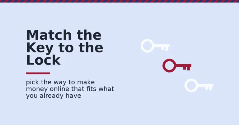 Three keys of different sizes with one crimson key highlighted, representing matching the right way to make money online to what you already have