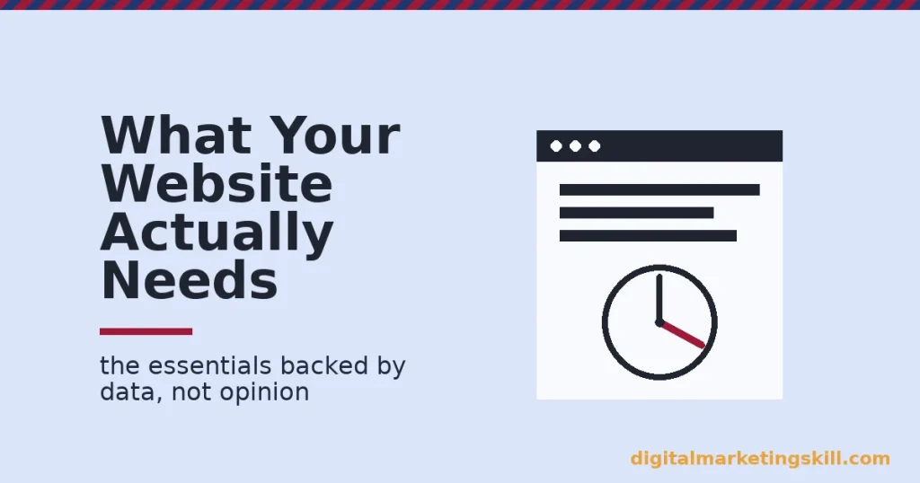 Website essentials illustration of a page and a clock running out of load time