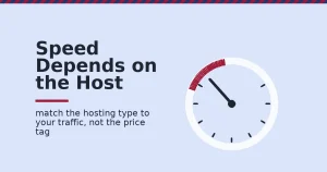 A speedometer gauge illustrating website hosting services, with the needle pointing into a crimson slow zone