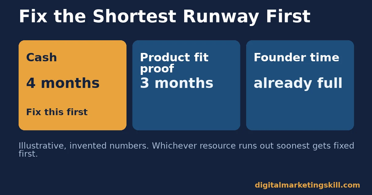 Why online businesses fail without a clear decision rule Why online businesses fail decision rule: three resources, cash at 4 months, product fit proof at 3 months, founder time already full, fix the shortest first