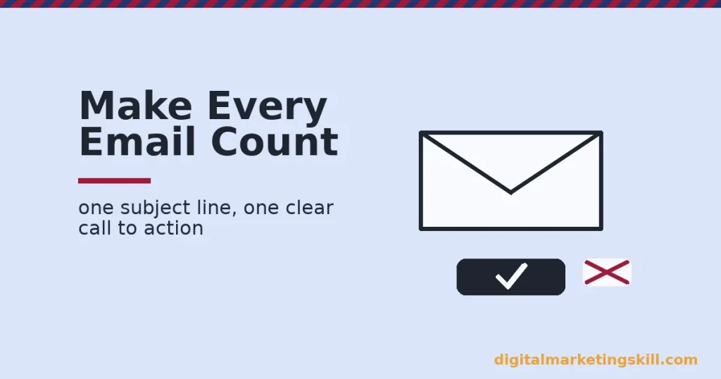 Illustration for how to write a marketing email, showing one confirmed call to action and one crossed-out competing button