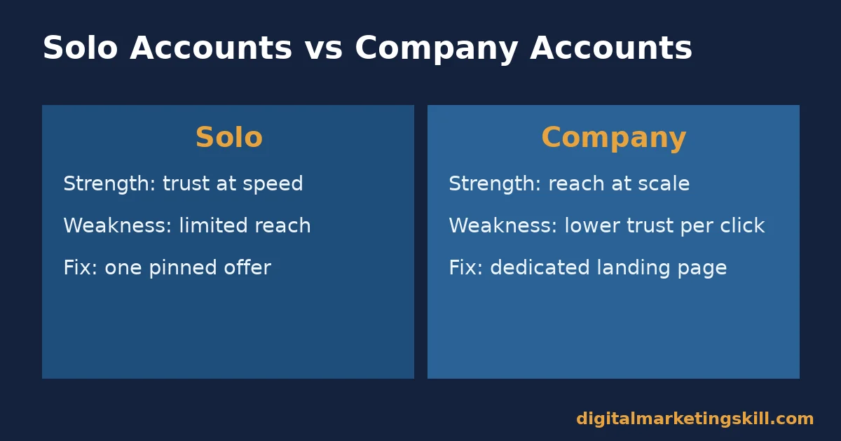 X lead generation for solo vs company accounts Comparison of solo and company account strengths for X lead generation