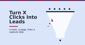 Funnel illustration showing X lead generation turning clicks into leads